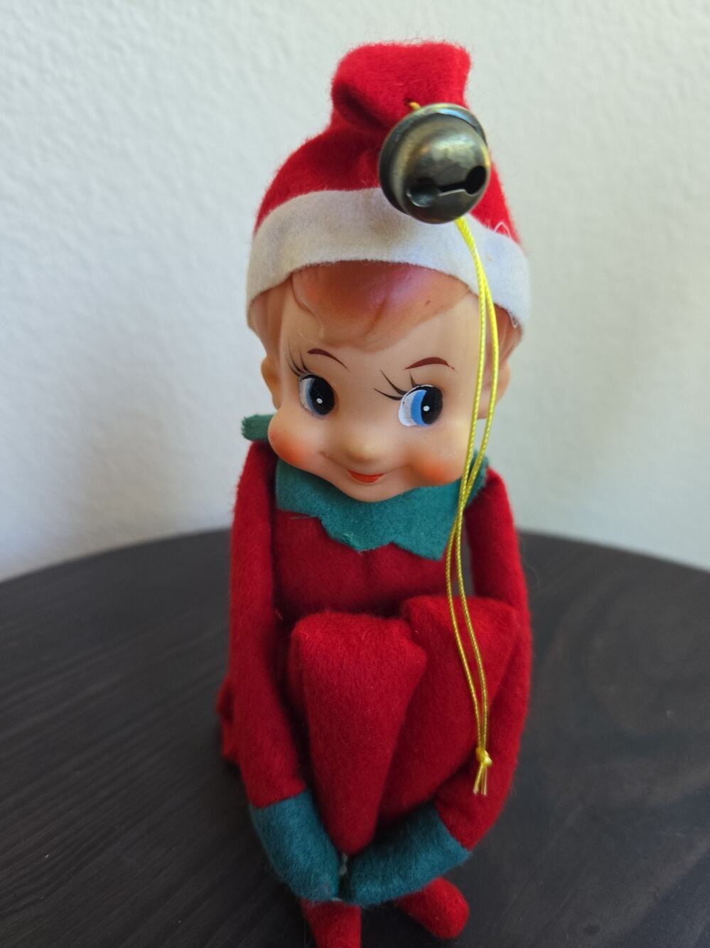 Vtg 10” Knee Hugger Elf MCM Christmas Pixie Rubber Face Made In Japan